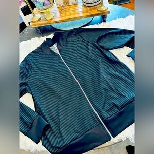 Large Piphany black & white pinstriped Bomber jacket.  Like new!
